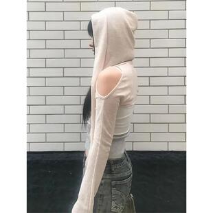 Hooded T-shirts Off Shoulder Harajuku Tshirts Women Crop Top