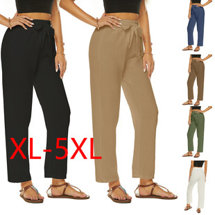 for fat casual size trousers tie pants waist plus women