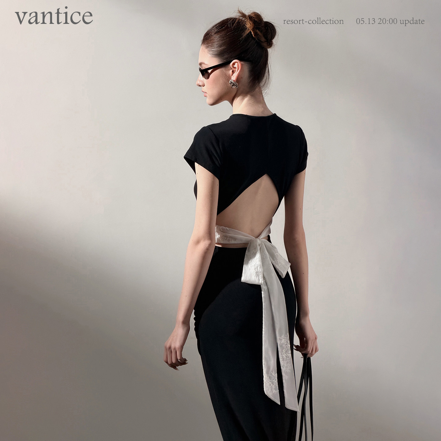 vantice 法式高级感优雅气质收腰显瘦连衣裙露背绑带领证裙长裙子