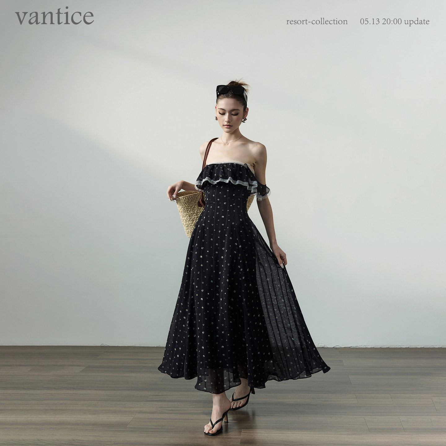 vantice 浪漫海岛度假蕾丝碎花吊带连衣裙气质收腰露背长款沙滩裙