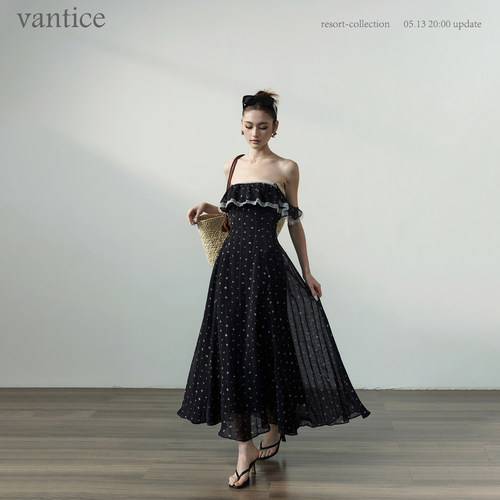 vantice 浪漫海岛度假蕾丝碎花吊带连衣裙气质收腰露背长款沙滩裙