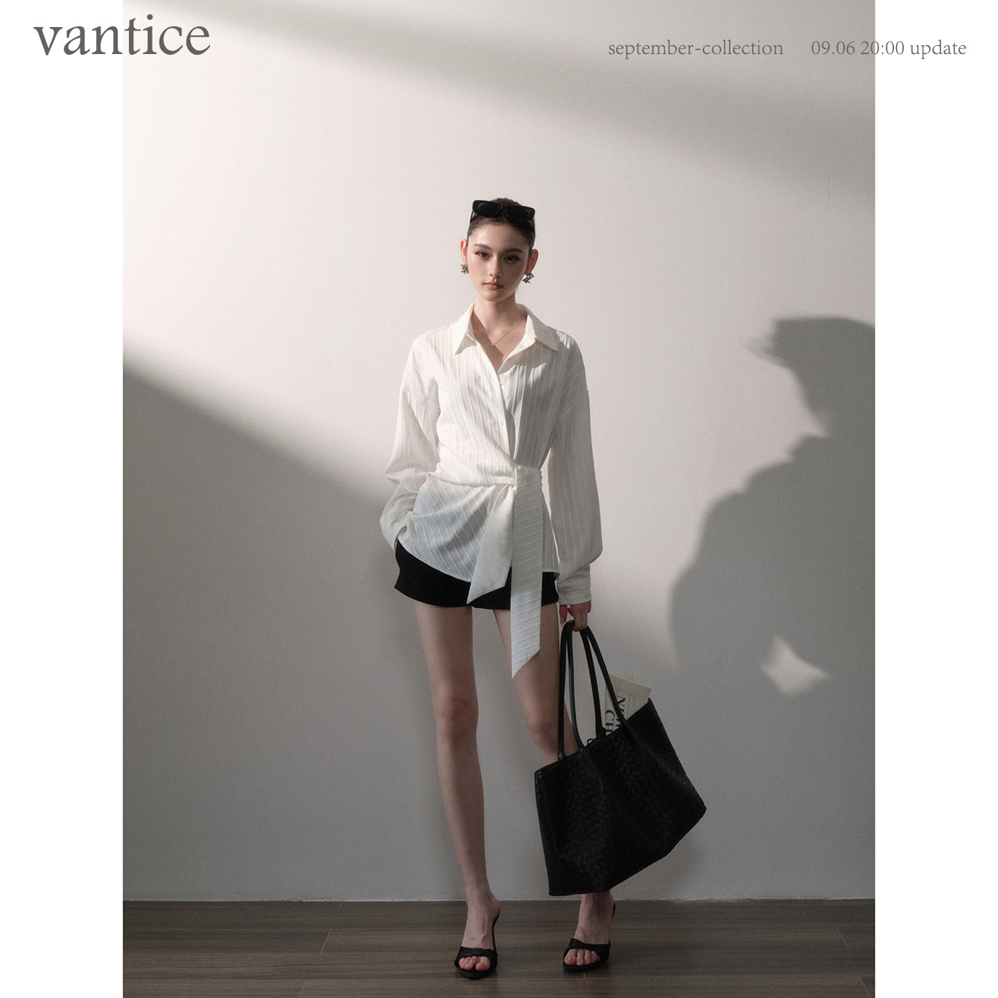 vantice 法式高智感收腰显瘦条纹衬衣气质通勤休闲白色长袖衬衫女