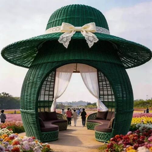 网红打卡巨型草帽景观小品户外景区花海藤编遮阳草帽景观小品装饰