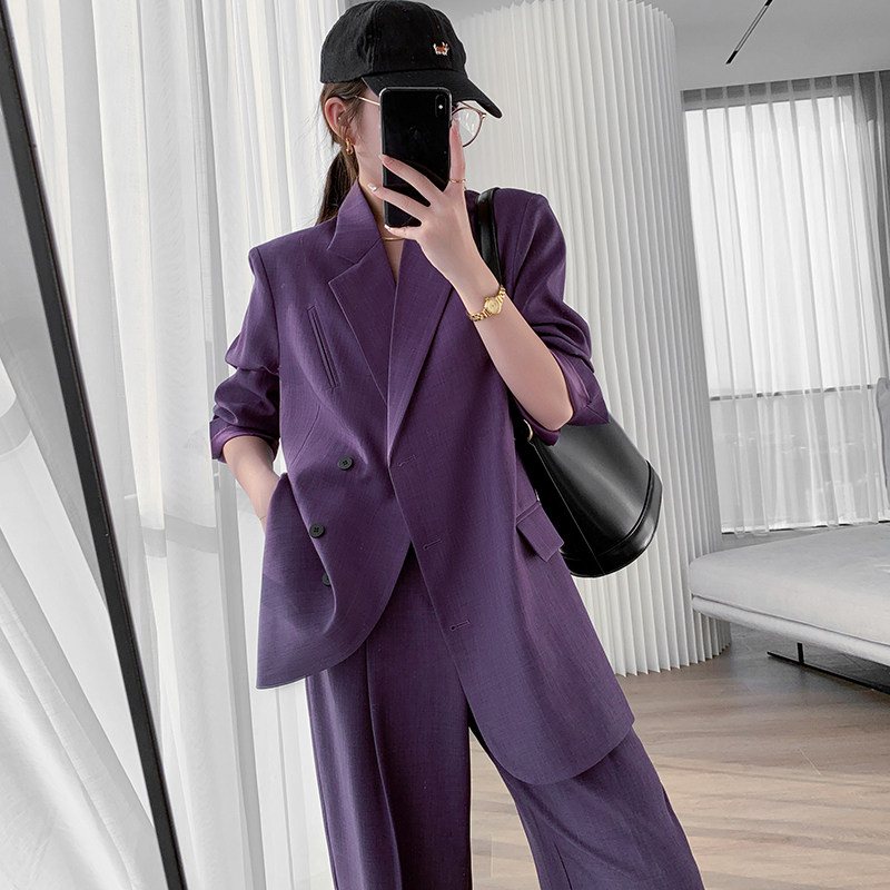 西装外套女2026春装新款宽松显瘦时尚气质阔腿裤胖MM西服两件套