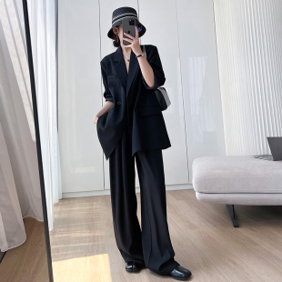 阔腿裤西装套装女高级感2026春款大码胖mm休闲气质西服两件套
