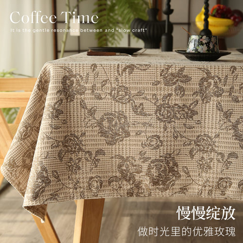 中古风雪尼尔双面玫瑰提花桌布