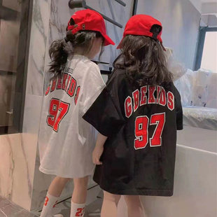 女童中长款连衣裙洋气夏装中大童宽松上衣儿童短袖篮球服T恤裙潮