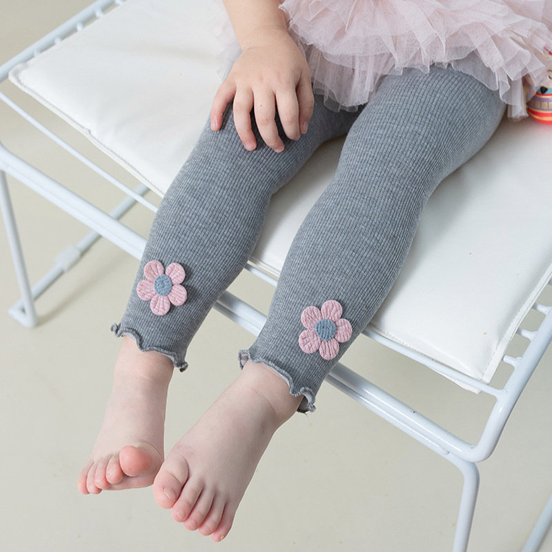 秋冬女童长裤加厚磨毛薄绒连裤袜小童宝宝木耳边太阳花外穿打底裤