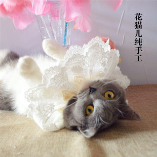 花猫儿手工纯白蕾丝可调节猫咪泰迪狗围脖假领子口水巾可调节定制