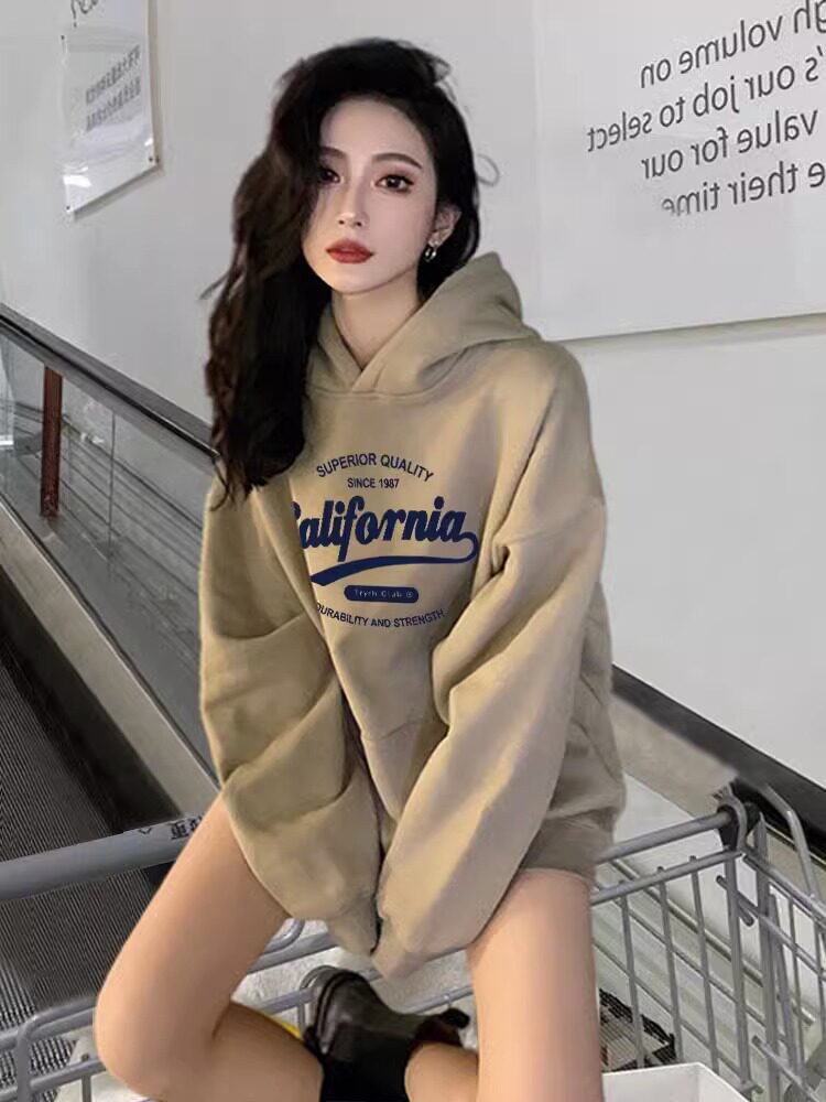 加绒卫衣女新款2025爆款时尚洋气秋冬季连帽宽松冬季加厚外套上衣