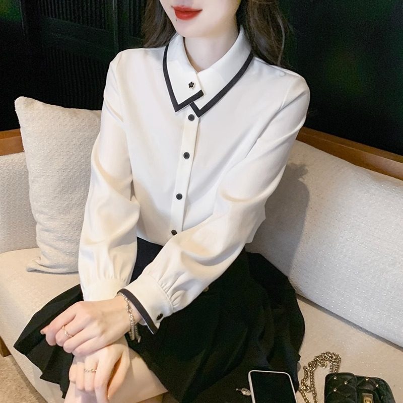 雪纺衬衫女2026新款春秋款宽松翻领设计感小众白色衬衣小衫上衣女