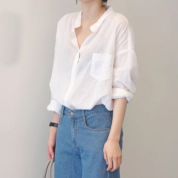白色防晒衬衫女2026新款夏季薄款Polo领宽松棉麻轻薄洋气开衫上衣