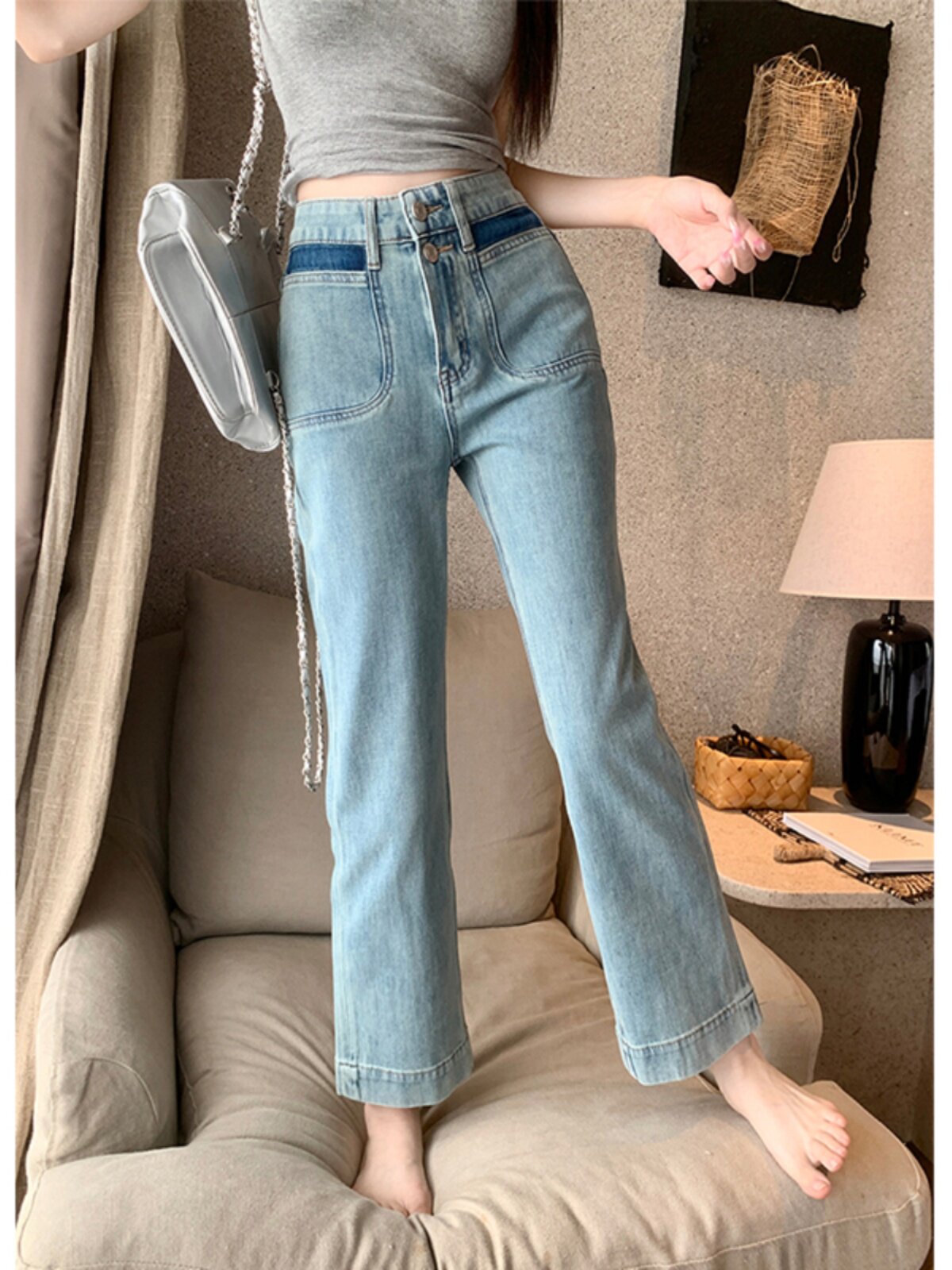 微喇牛仔裤女夏季薄款2025年新款高腰显瘦阔腿休闲九分喇叭裤子女