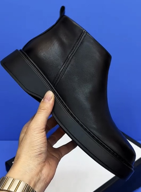 028-1003商务休闲软皮板鞋新款高帮侧拉链羊毛黑色鞋休闲男皮鞋