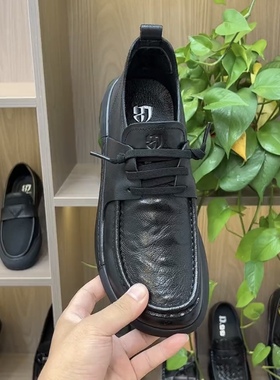 09691新款秋季纯皮商务休闲牛皮舒适圆头系带时尚百搭软底皮鞋男