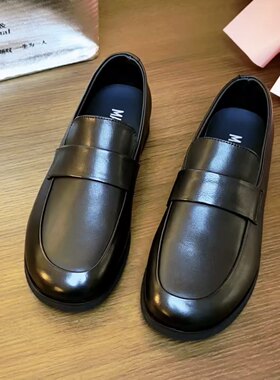 65016春季新款男士软底一脚蹬真皮男舒适透气鞋豆豆鞋男休闲皮鞋