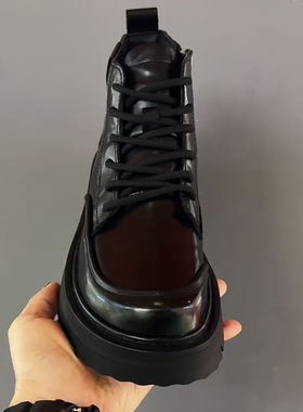 23817-20时尚休闲板鞋新款头层牛皮高帮男士加绒韩版休闲男皮鞋