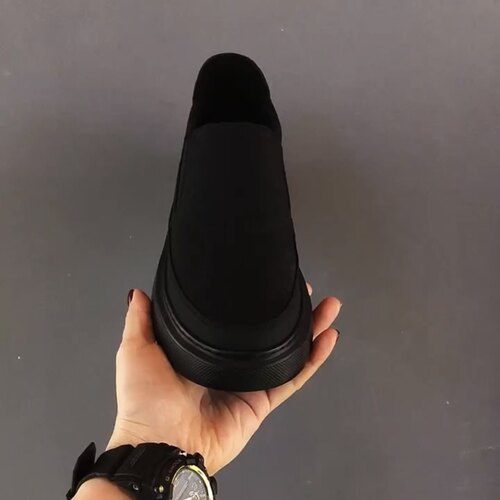 23619新款休闲板鞋低帮舒适净色一脚蹬男士黑色轻底透气休闲男鞋