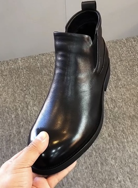 A21012-2M头层牛皮休闲板鞋新款高帮男士黑色鞋透气休闲男皮鞋男