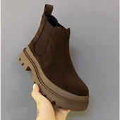 3头层牛皮休闲新款 高帮加绒男士 黑色磨砂皮鞋 882 透气韩版 休闲男