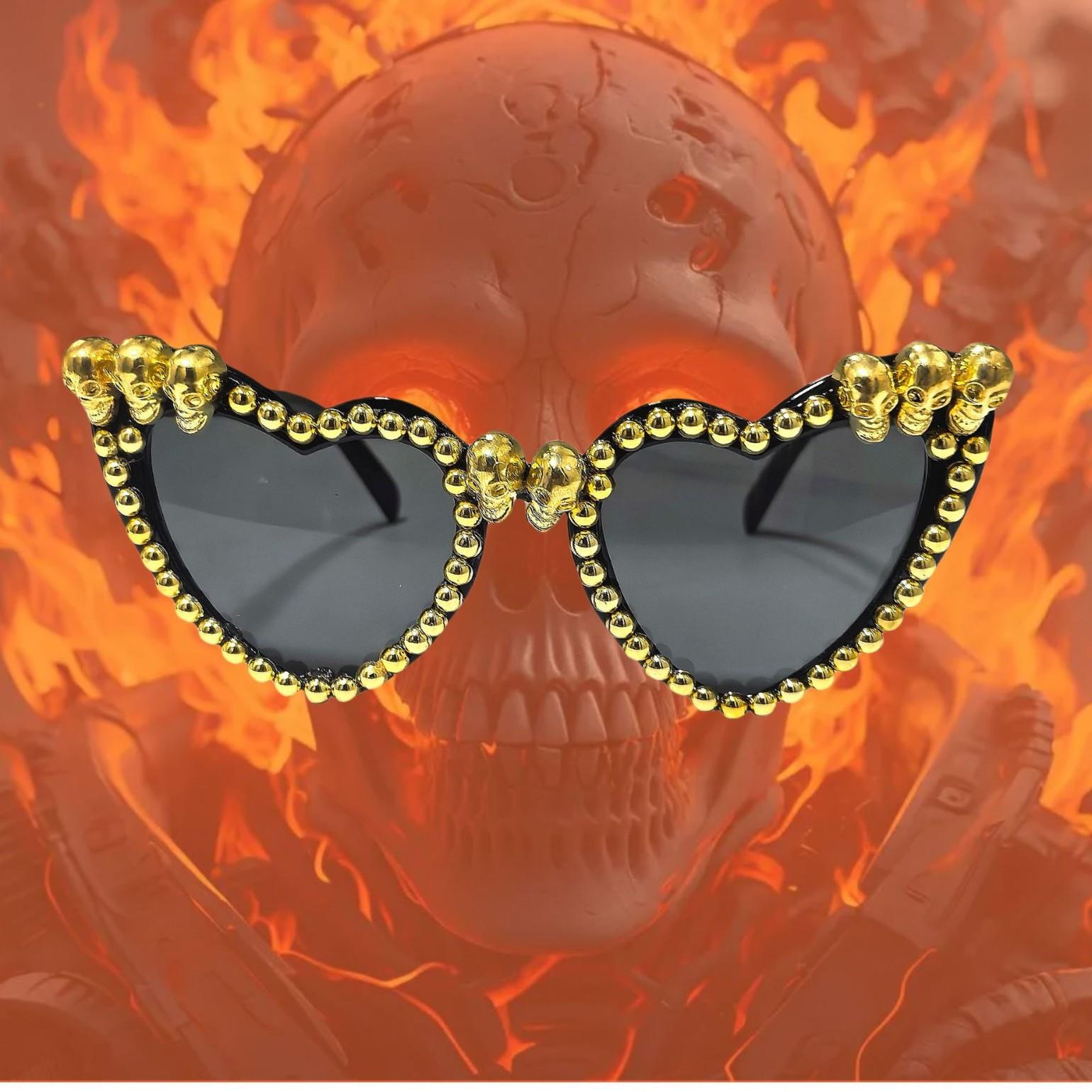 Women Gothic Skull Sunglasses Black Cat Eye Rhinestone
