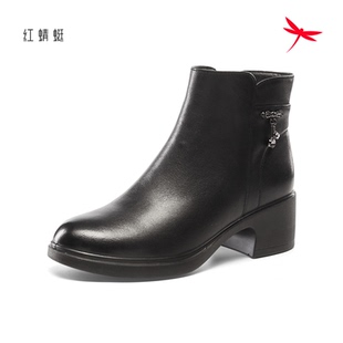 红蜻蜓2025冬女士短筒靴牛皮CD68913001Z棉鞋 羊毛CD68913001H保暖