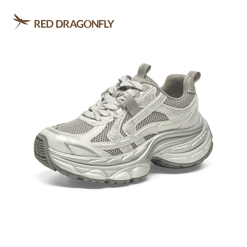 红蜻蜓女老爹鞋休闲厚底水钻网面