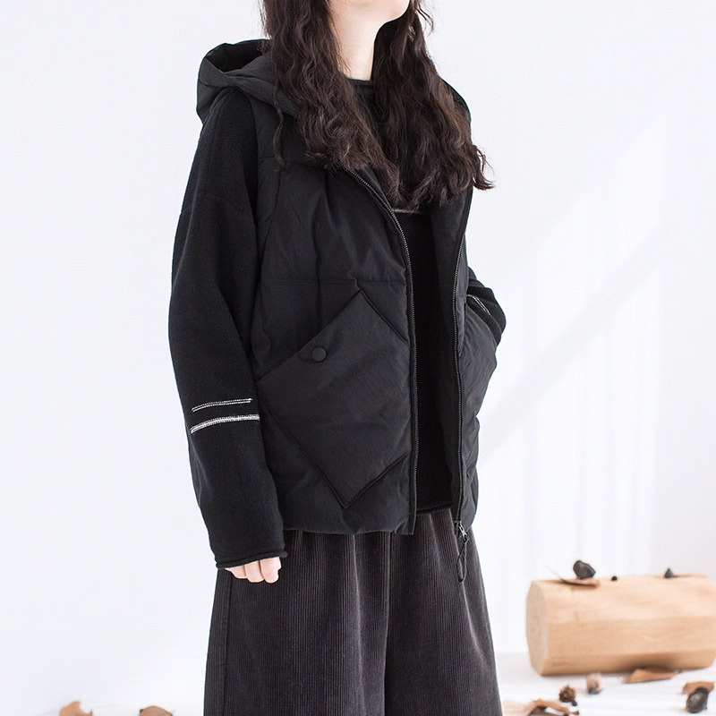 2025春秋冬新款经典大口袋90白鸭绒宽松百搭黑色连帽羽绒马甲女