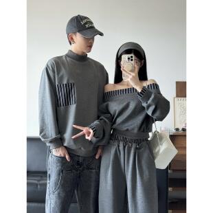 女卫衣长裤 实拍情侣装 miu系套装 新款 男套头T恤学生班服潮 秋季