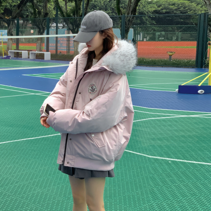 实拍黄子弘凡同款韩版NICEBAD原WORKSOUT连帽毛领派克羽绒棉服女