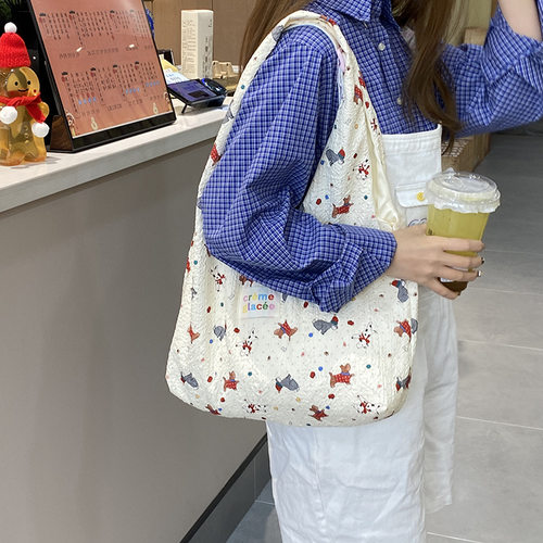 可爱卡通小狗压花帆布背心包