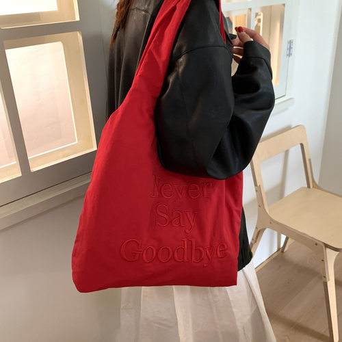 韩系慵懒风帆布包单肩刺绣包