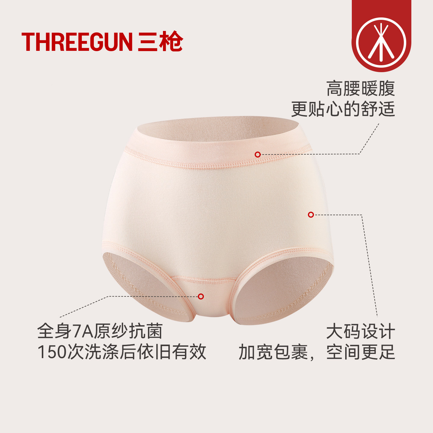 [3条]三枪内裤女纯棉高腰7A原纱抗菌中老年防夹臀送妈妈大码