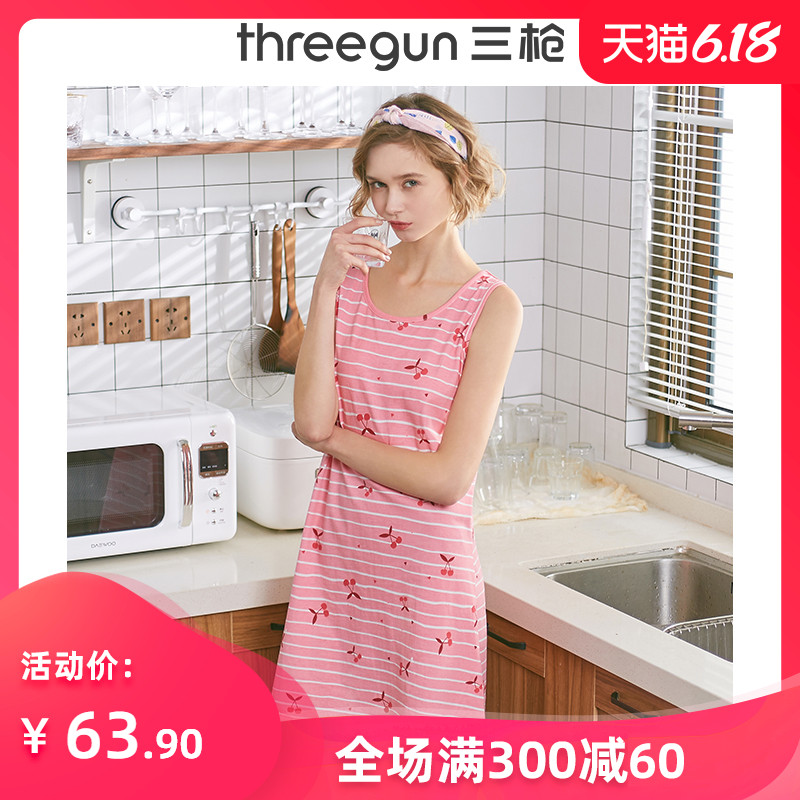 三枪睡裙女纯棉夏季可爱少女夏天无袖全棉女士背心居家薄睡衣裙