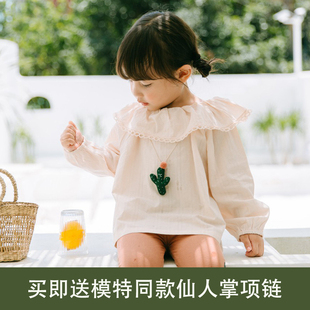 娃娃服花边大翻领可爱 女童花边公主衬衣纯棉长袖 打底衫 中小童韩版