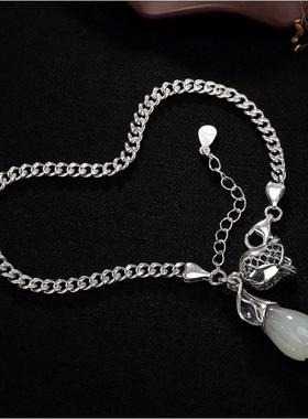 女款玉兰花白玉镀银可调节手链