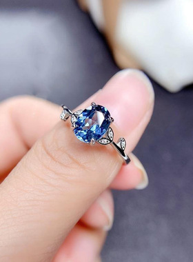 蓝托帕蓝宝石戒指女日韩风时尚百