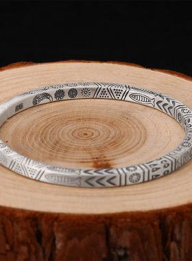 男女款森系实心镀银银手镯