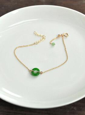 天然碧玉平安扣镀金手链女镶嵌玉石手串高级感民族风复古手饰礼物