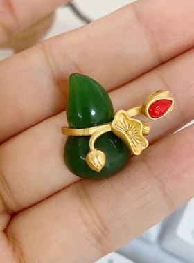 新中式荷叶葫芦吊坠项链女款挂坠