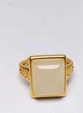 方形钱币戒指镀金色磨砂活口指环