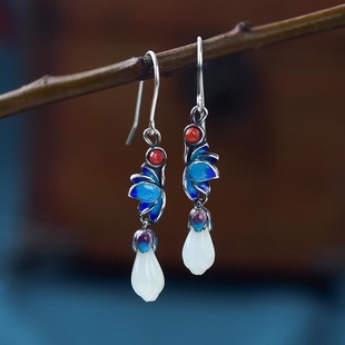 景泰蓝耳饰复古时尚个性百搭中式荷花兰花配旗袍汉服戏曲耳坠女款