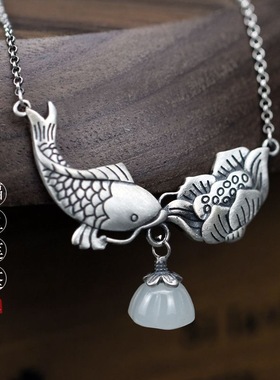 鱼莲项链吊坠短款古风文艺复古时尚个性简约颈链配饰毛衣套链女款