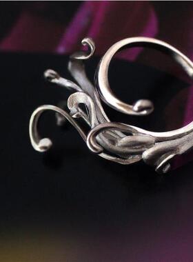 女款孔雀镀银活口戒指