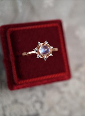 月光石雪片雪花镀玫瑰金轻奢活口戒指女款气质日韩风食指戒指环礼