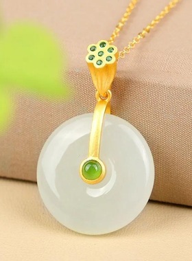 平安扣吊坠莲蓬银镶嵌莲蓬扣项链