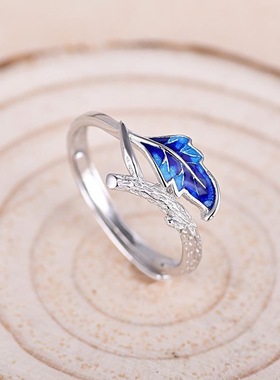 复古烧蓝景泰蓝时尚百搭气质开口可调节梅花树枝文艺指环戒指女款