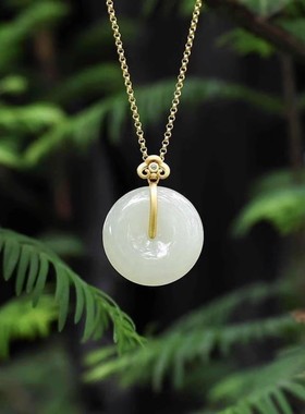 天然和田玉平安扣纯银吊坠气质女