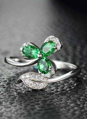新款时尚绿石沙弗莱气质奢华戒指