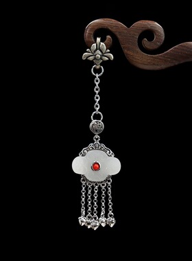 民族风如玉复古旗袍压襟扣中式精致镶玉流苏吊坠古风挂件配饰女款